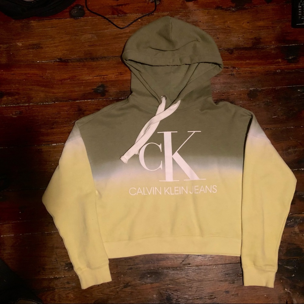 Calvin Klein Green Tie Dye Crop Hoodie Size Small